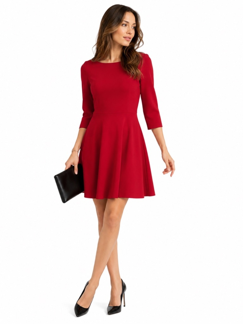 Kate Spade Womens Fit & Flare Dress Size S Red Round Neck Zip 3/4 Sleeve